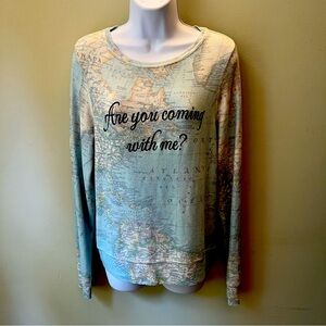 Fun World Map Wildfox Sweatshirt “Are You Coming With Me” Sz S